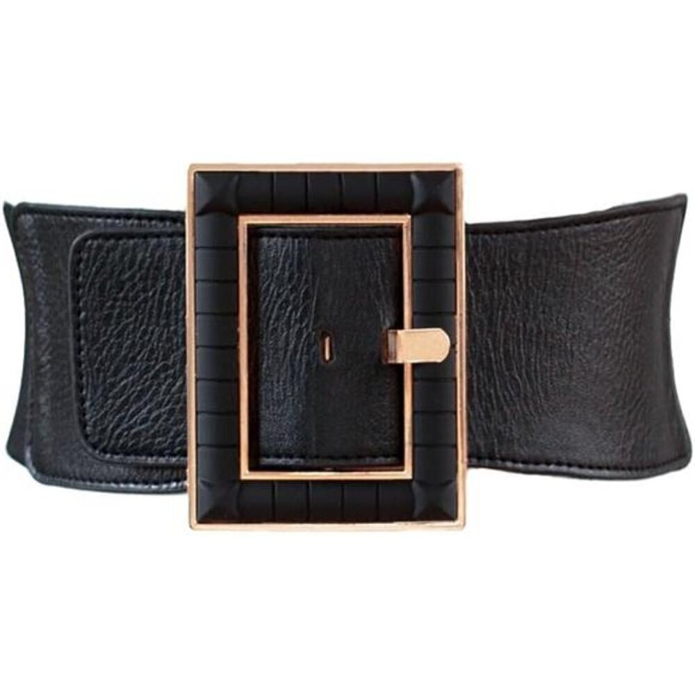 Women Wide Belt Stretch Elastic Band Wrap Cinch Retro High Waist Metal